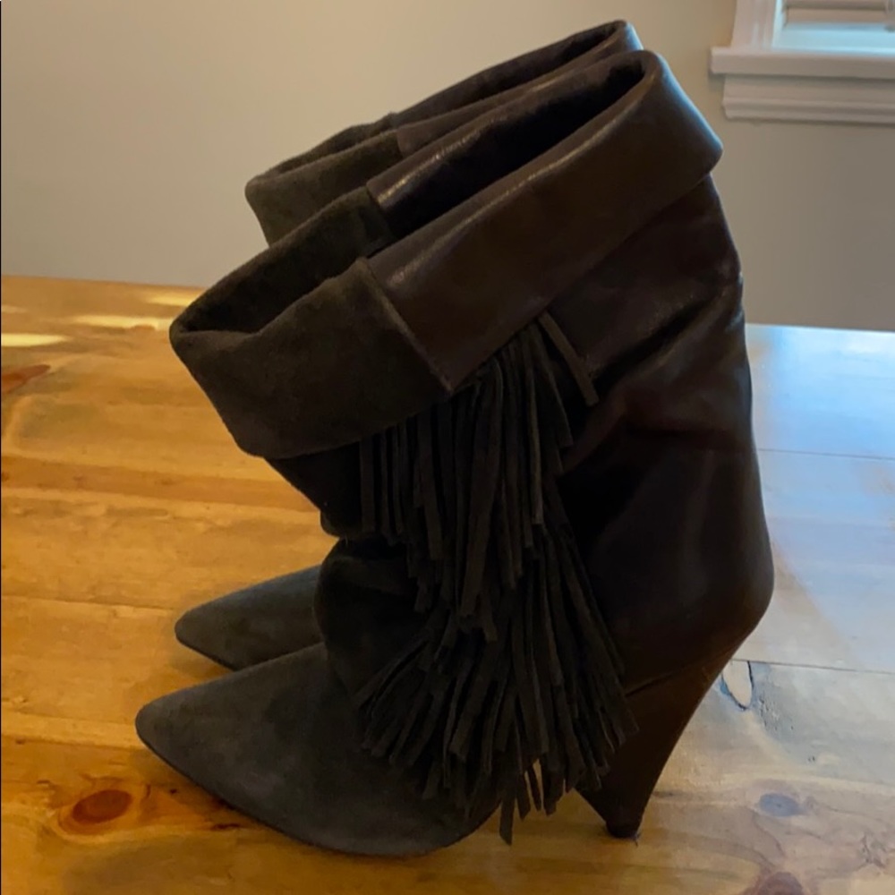 Isabel Marant pour H&M grey suede fringe booties